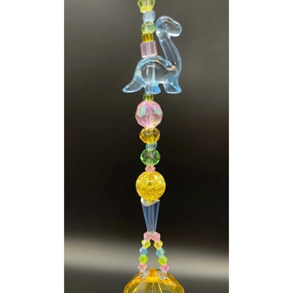 Dinosaur Beaded Suncatcher  - Pastel - Yellow Crystal Prism - Hanging Decor